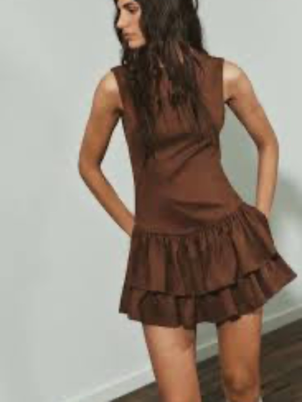 Zara Suede Brown Frills dress Medium
